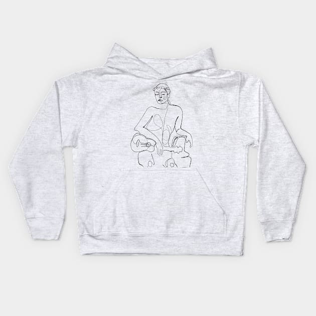 Woman Musician with Guitar - One Line Drawing Kids Hoodie by nycsketchartist